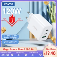 kovol 65w gan charger pd 3 0 pps useu adapter for macbook pro iphone 13 12 pro max xiaomi samsung tablets dual type c charger