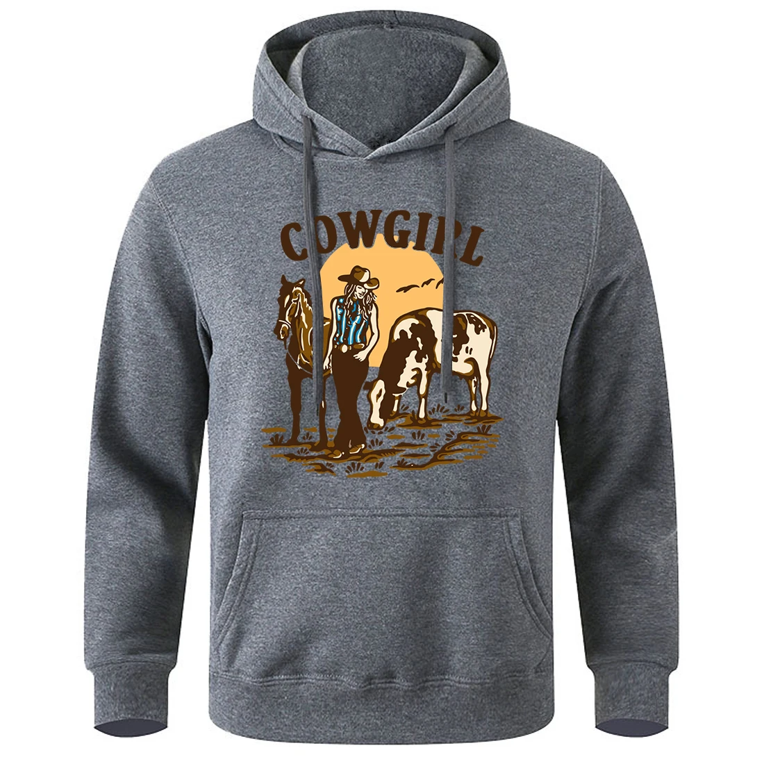 Мужская толстовка Cowgirl And Her Cow Horse Live In The West свободные мягкие толстовки