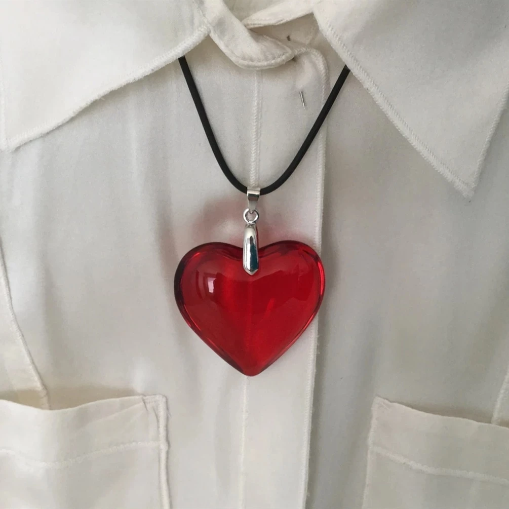 

Heart Glass Pendant Necklace For Women Men Fashion Punk Jewelry Accessories Friends Gift Big Red Heart Rope Chain Lover Choker