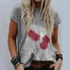 Женская летняя футболка на заказ, Винтажная футболка с коротким рукавом и принтом сердца на День святого Валентина, повседневный пуловер с цветочным принтом, выцветающий Топ