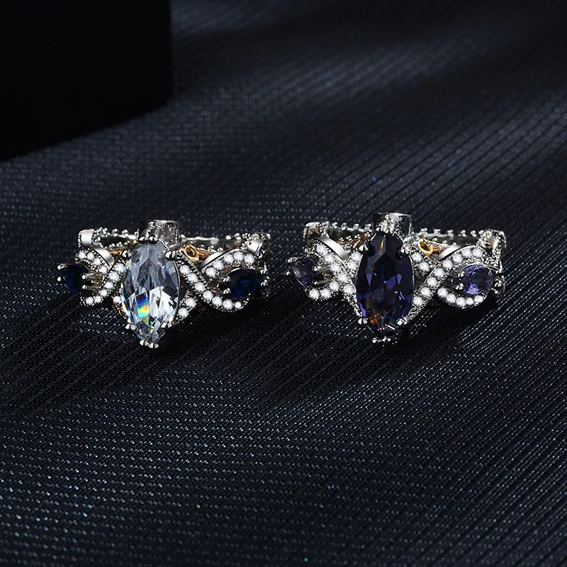 

S925 Стерлинговое Серебро, новинка, евро, американский Синий Циркон, двухцветное кольцо с позолотой 18 карат, обручальное кольцо, ювелирные изделия