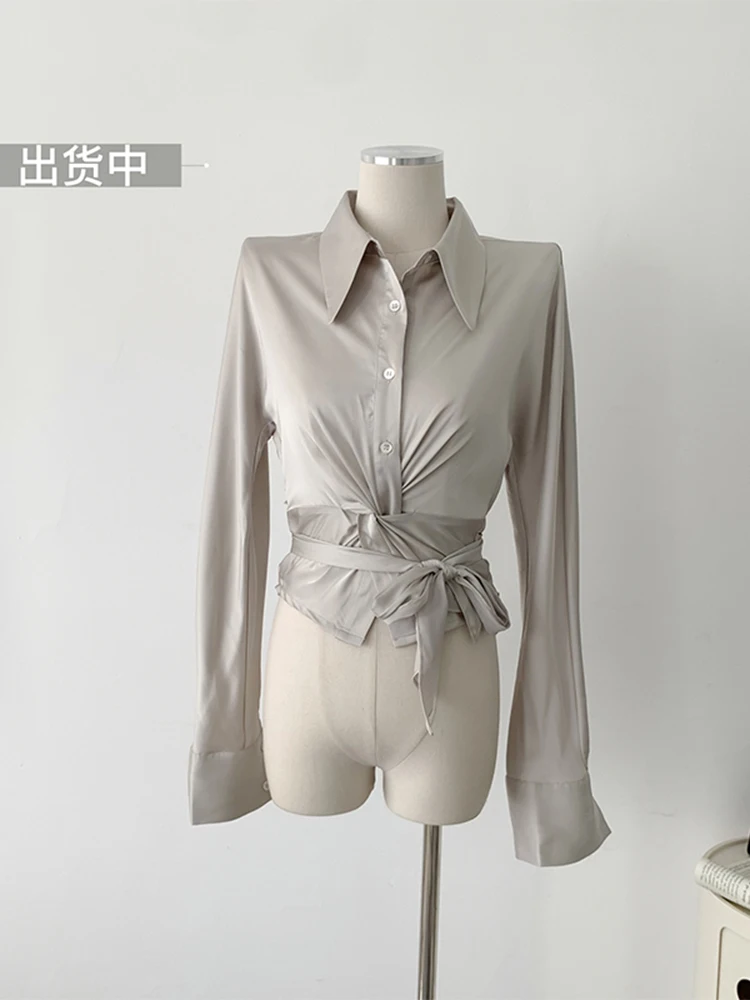 

Женская плиссированная рубашка с отложным воротником, уютная мягкая блузка в стиле пэчворк с длинным рукавом, дизайнерская винтажная шикарная блузка, 2023