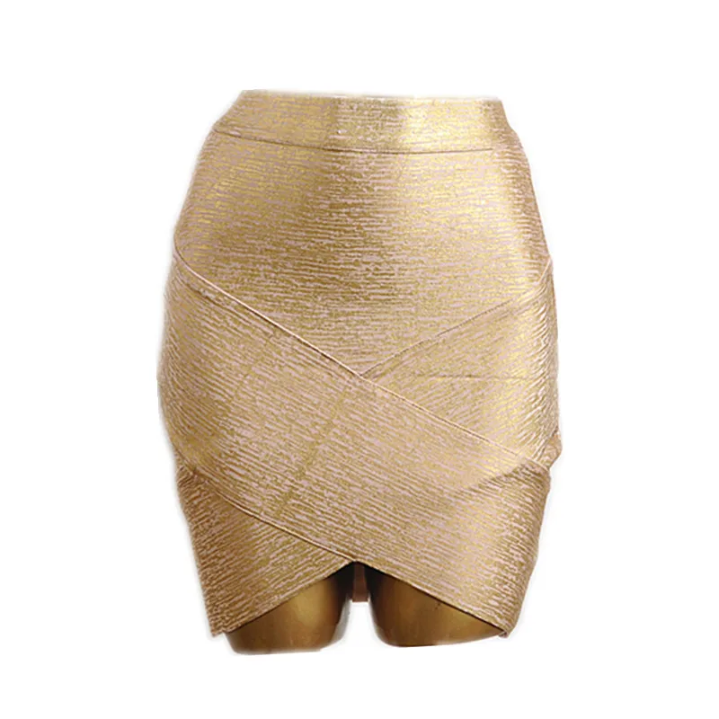 

New Trendy 2022 Women's Bandage Skirt Sexy Hot Mini Short Golden Shining for Lady Female Evening Party Clubwear Summer Cloth S M