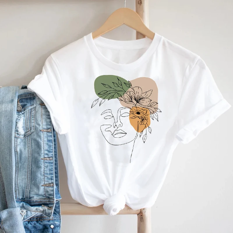 

Women Short Sleeve Printing Clothing Face Mujer Camisetas 90s Cute Fashion Pretty Print Tshirt Nice Tee Top Graphic T-shirt