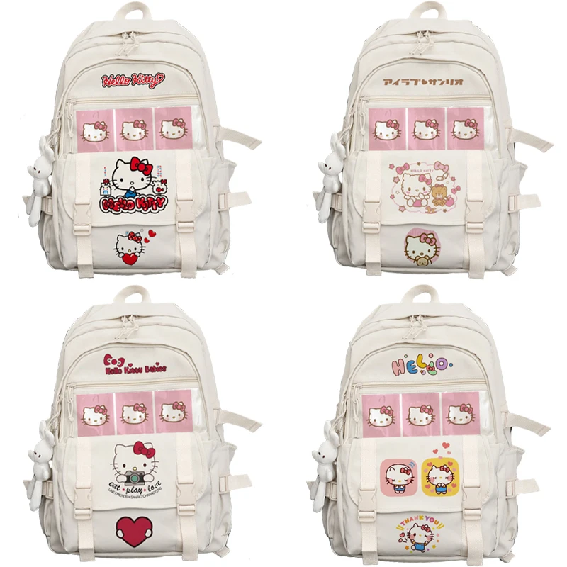 

Sanrios Hellokittys Kawaii Anime Peripheral Schoolbag Backpack Cartoon Large-Capacity All-Match Schoolbag Unisex Children's Gift