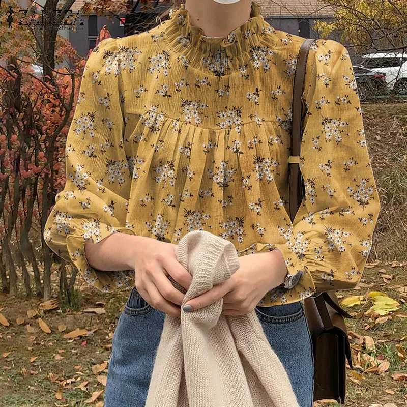 

Spring Autumn Elegant Pleated Shirts Women Floral Printed Blusas Casual Vintage Patchwork Blouse ZANZEA Fashion Puff Sleeve Tops