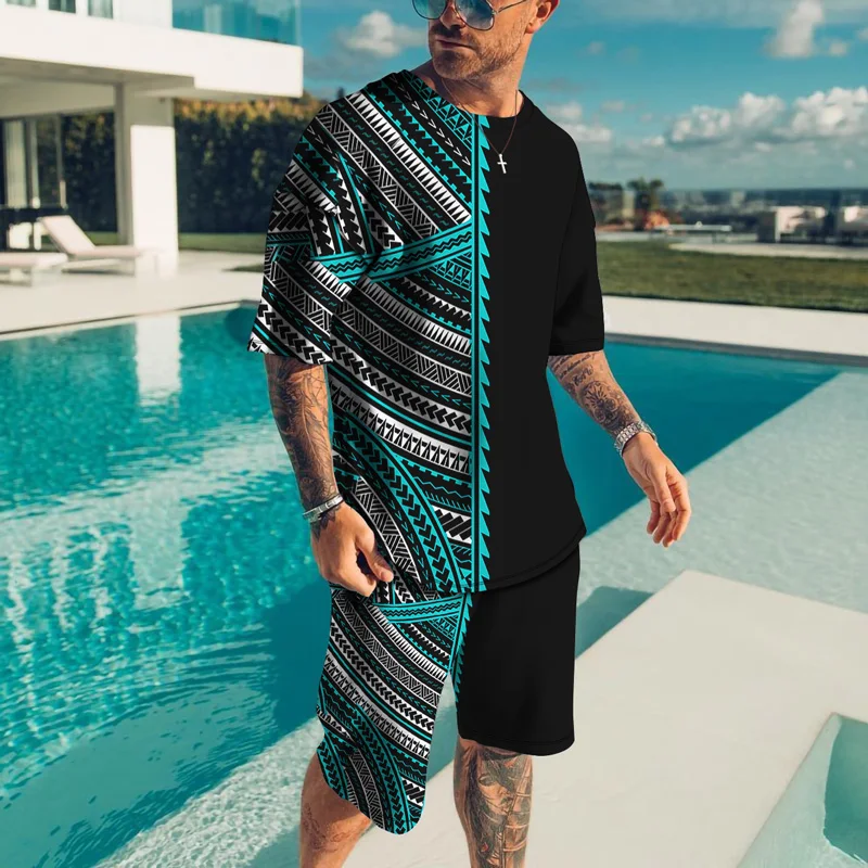 Summer Men's Outfit T Shirt Set Fashion 2 Piece Streetwear 3D Printed Sports Beach Short Sleeve Shorts Sportswear