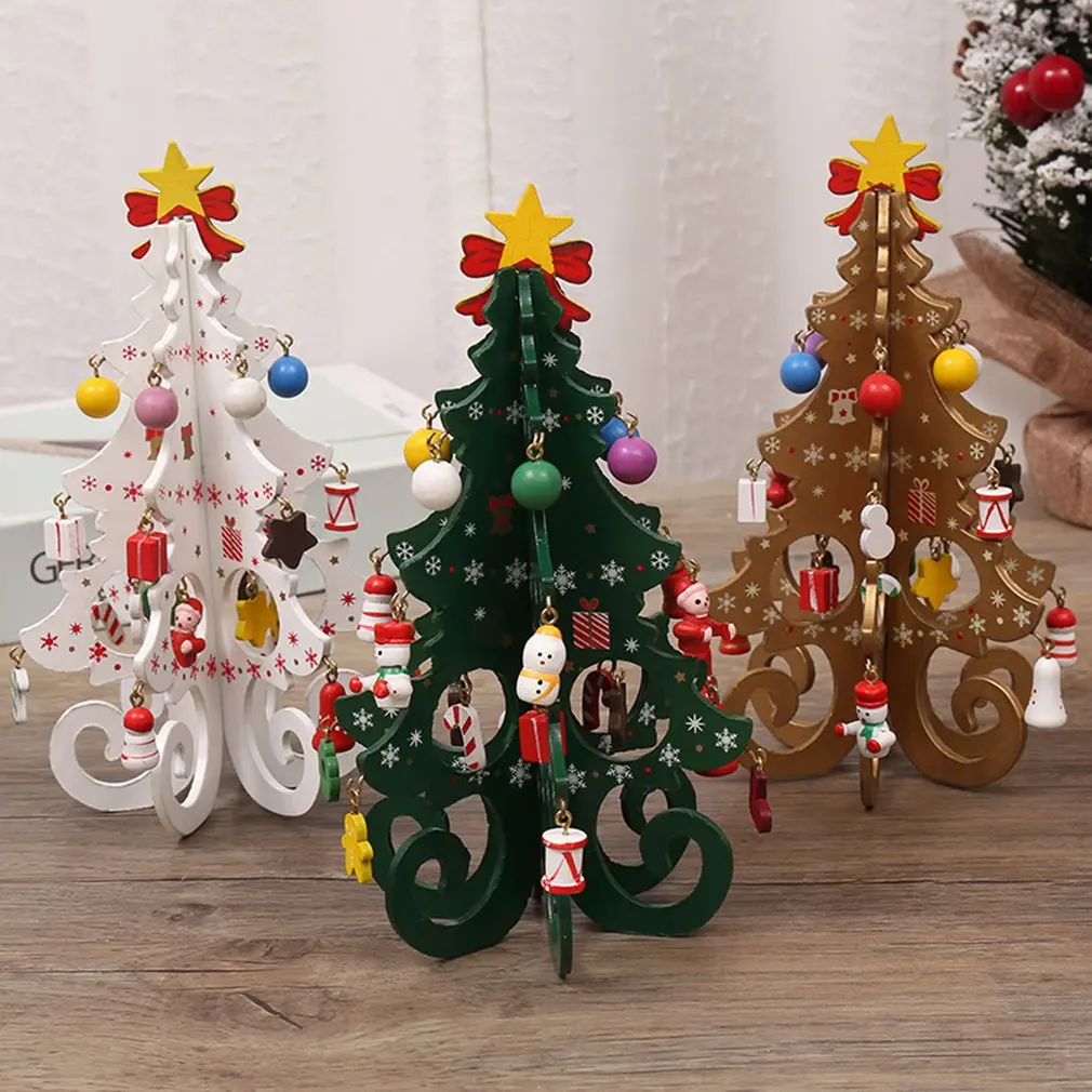 

Деревянная Рождественская елка ручной работы, белая/зеленая/Золотая Рождественская елка, Детская раскладка, рождественские украшения