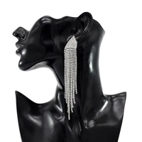 fashion rhinestones crystal long tassel earrings for women bridal drop dangling earrings party wedding jewelry gifts