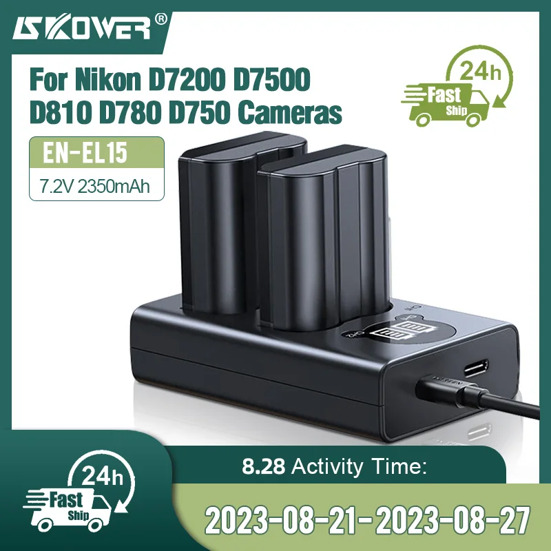 

SKOWER batterie EN-EL15 Camera Battery For Nikon DSLR D600 D610 D800 D800E D810 D850 D7000 D7100 D7200 With Dual Charger