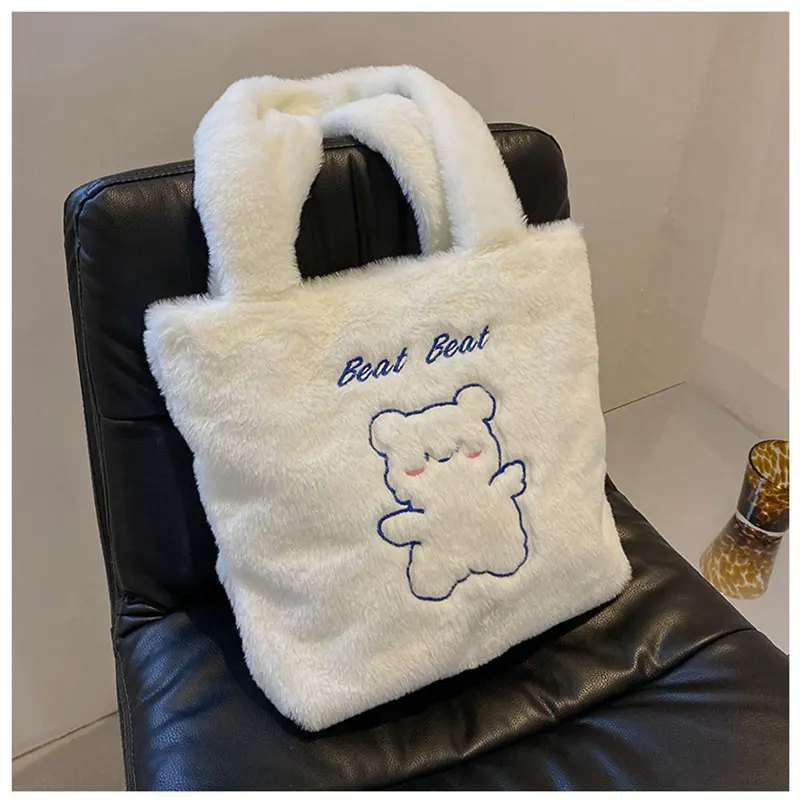 Women winter Plush Tote Bag Fashion Cute Girls Shopping Shoulder Bags Student Leisure Travel Soft Handbags