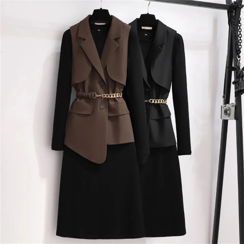 

Women's Irregular Long Suit Outerwear Slim Waistcoat Slim Clothes High Quality Black Spring Autumn New 4XL 2024
