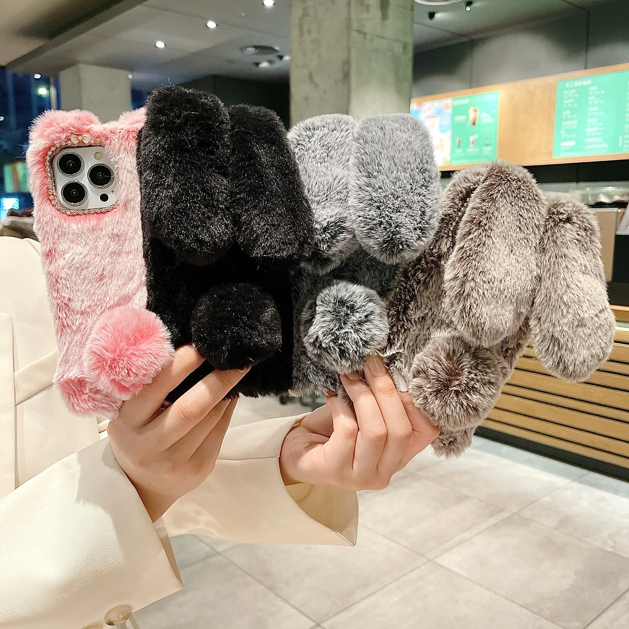 

Hairy Cute Rabbit Animal Phone Case For Iphone 14 13 12 Mini 11 Pro Max XS XR 6 6S 7 8 Plus Soft Girl Gifts Cover