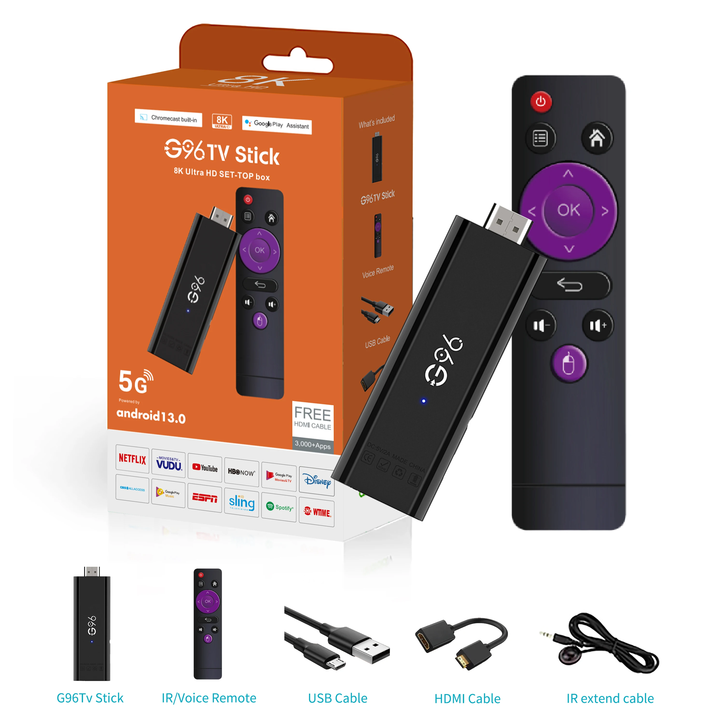 KANAVI G96 Высокопродуктивная ТВ-палка ATV Mini Q6 с Android 13.0 8K Video Allwinner H313 Четырехъядерный