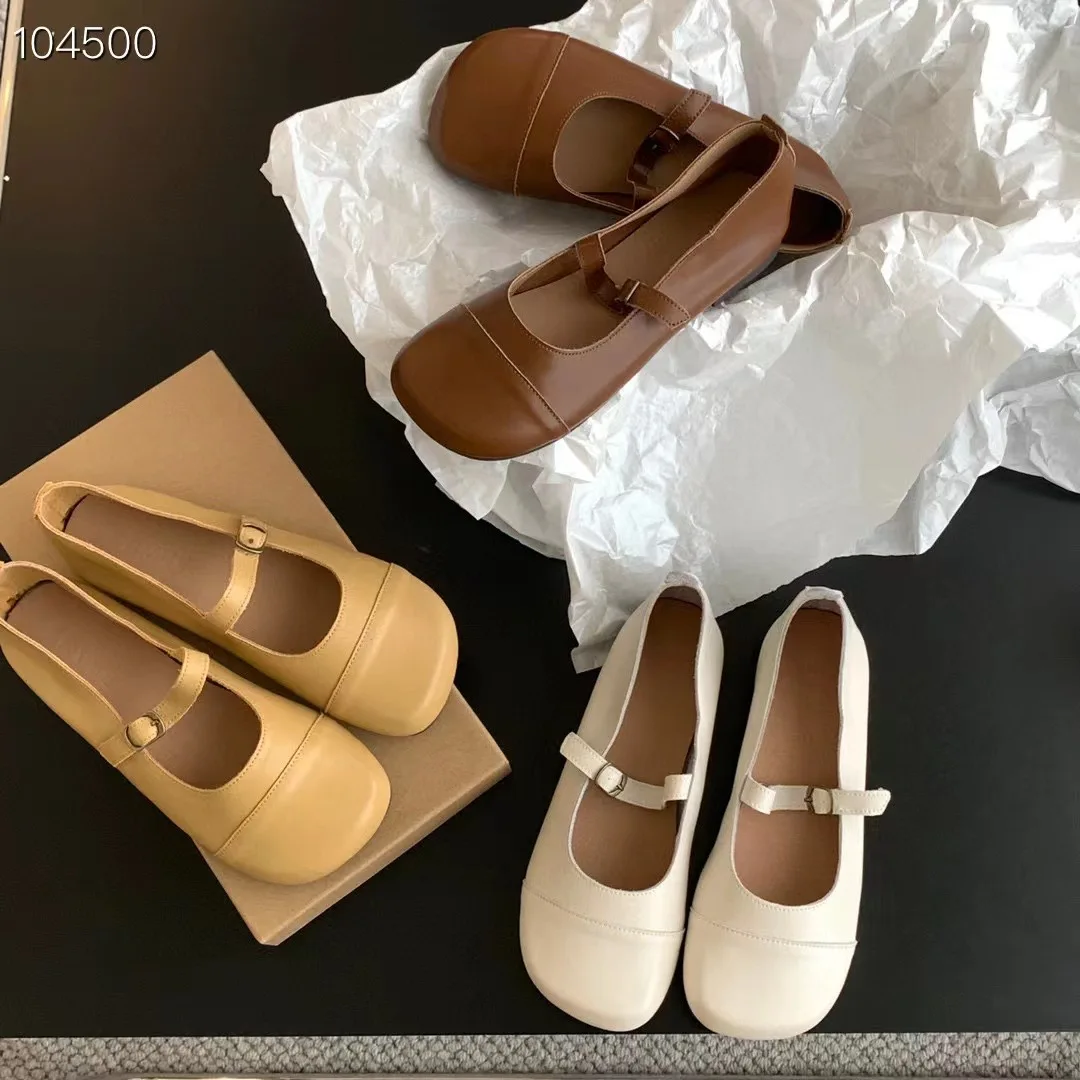 

Elegant Leather Women's Shoes Soft Round Toe Female Footwear Genuine Leather Retro Comfortable Grandma Dress Rome Mary Janes Fla