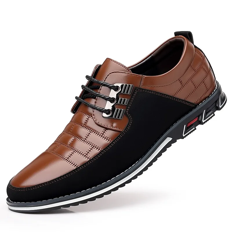 

2023 Men Sneakers Shoes Fashion Brand Classic Lace-Up Casual Loafers Pu Leather Shoes Black Breathable Business Men Shoes