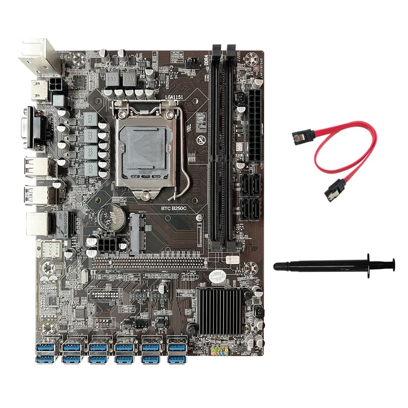 

B250C ETH Mining Motherboard+SATA Cable+Thermal Grease 12XPCIE To USB3.0 GPU Slot LGA1151 For ETH Miner Motherboard