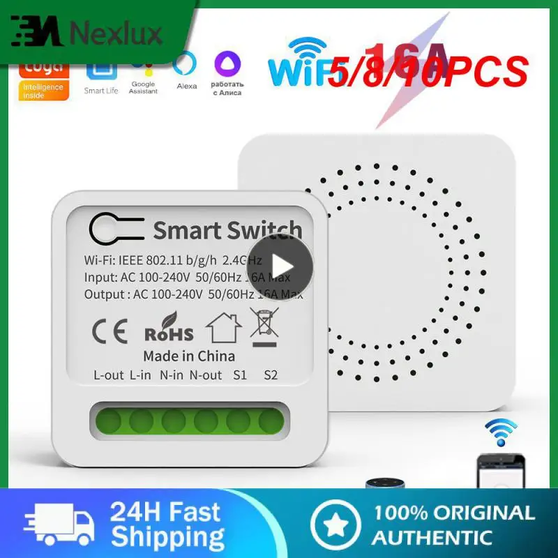 

5/8/10PCS 10a 16a Wireless Switch Tuya Mini Breaker Module Diy Smart Home Wifi Switches Support 2-way Control