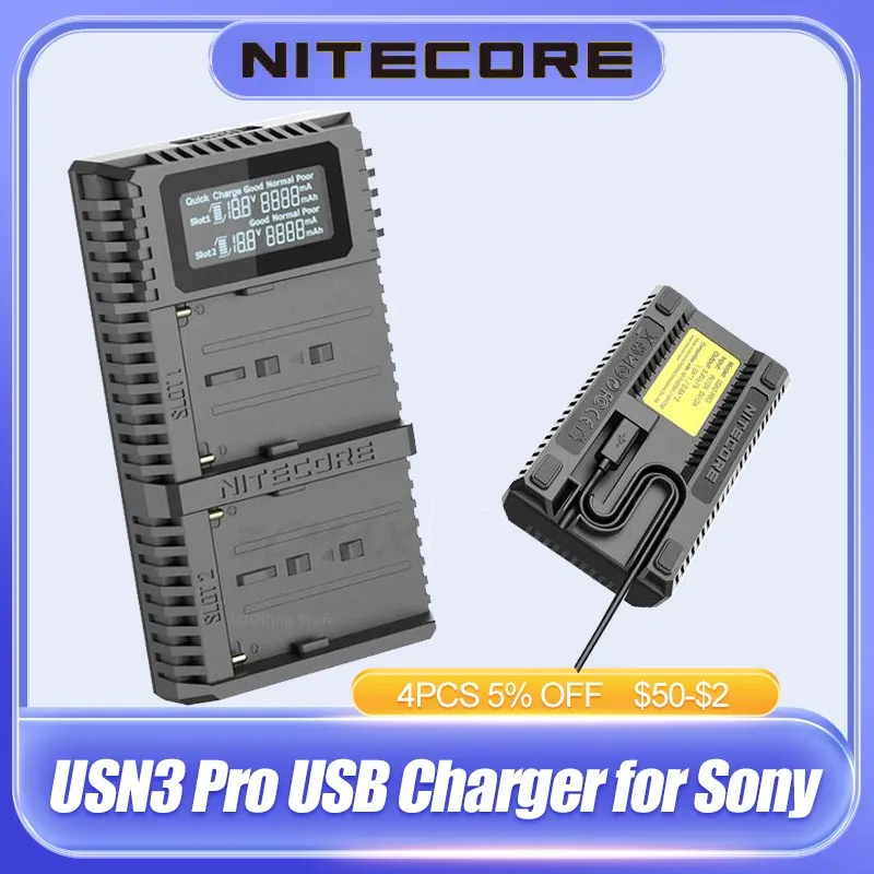 

Nitecore USN3 Pro Dual Slot USB QC Charger for Sony NP-FM500H NP-F550 NP-F970 NP-F770 NP-F730 NP-F750 F550 F970 Camera Battery