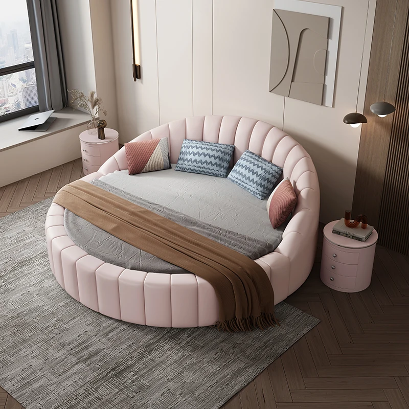 

Luxury White Fabric Home Round Bed