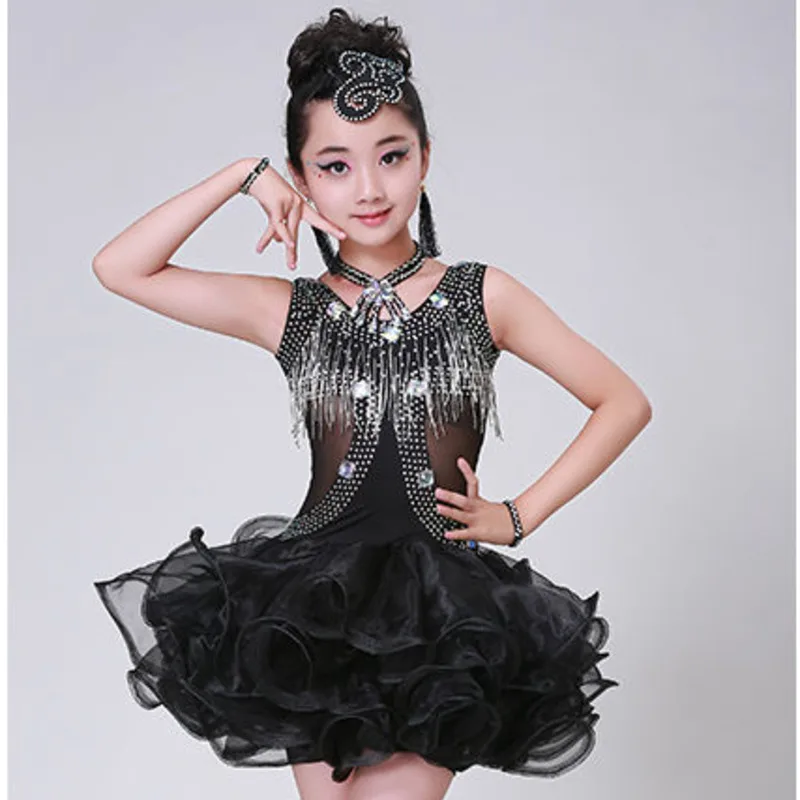 Детское платье с бахромой и блестками для латиноамериканских танцев |