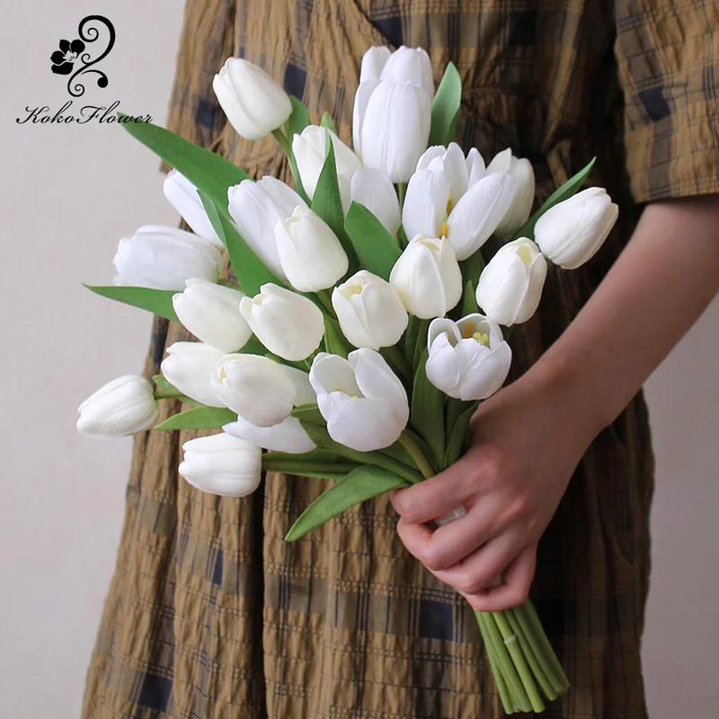 

Koko Flower Artificial Flower Tulip Bride White Holding Flower Bouquet Wedding Photography Photo Props Home Vase Decoration