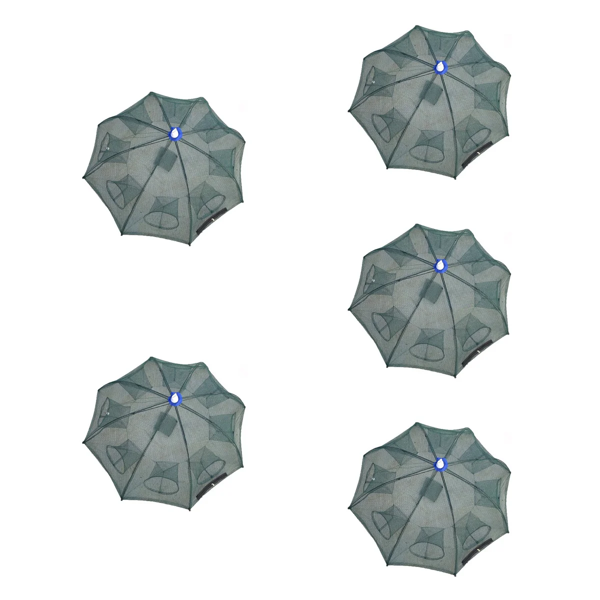

5pcs Foldable Crab Net Trap Cast Dip Cage Fishing Net for Fish Minnow Crawfish Shrimp Umbrella Design (Eight Entrance, The