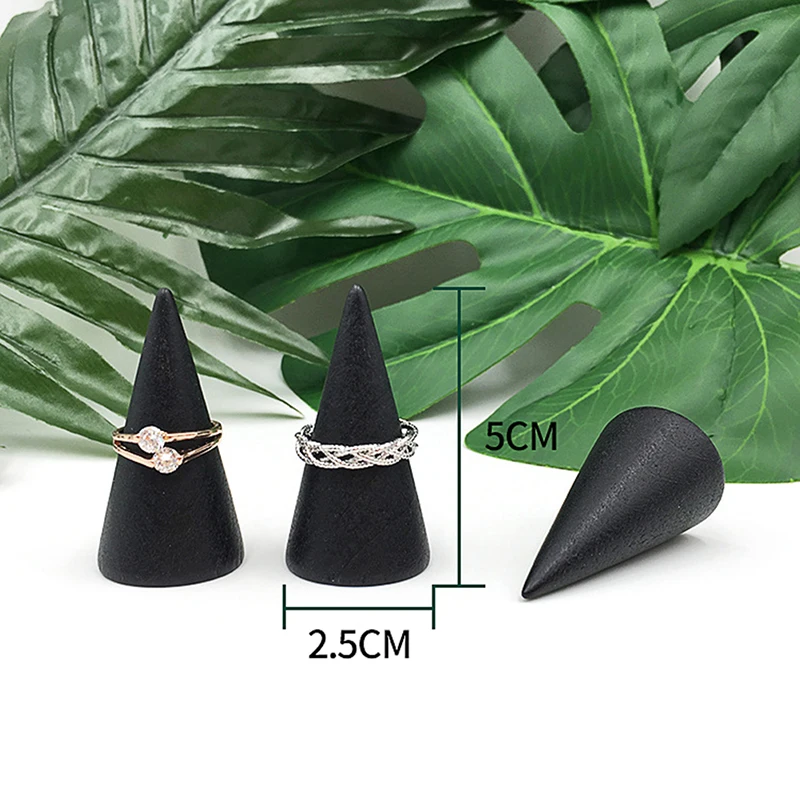 

1Pc Black/Wood Wooden Finger Cone Ring Holder Jewelry Display Stand Jewelry Storage Rack Showcase For Exhibit Shooting Props