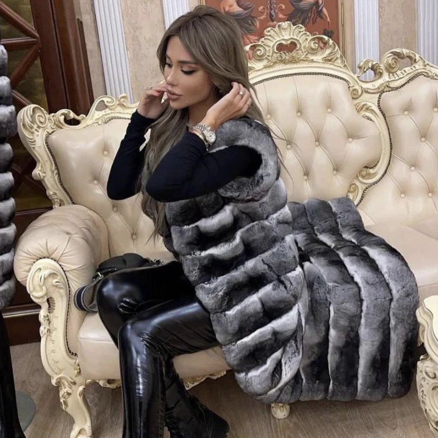 Женские зимние меховые жилеты без рукавов из натурального длинного меха кролика