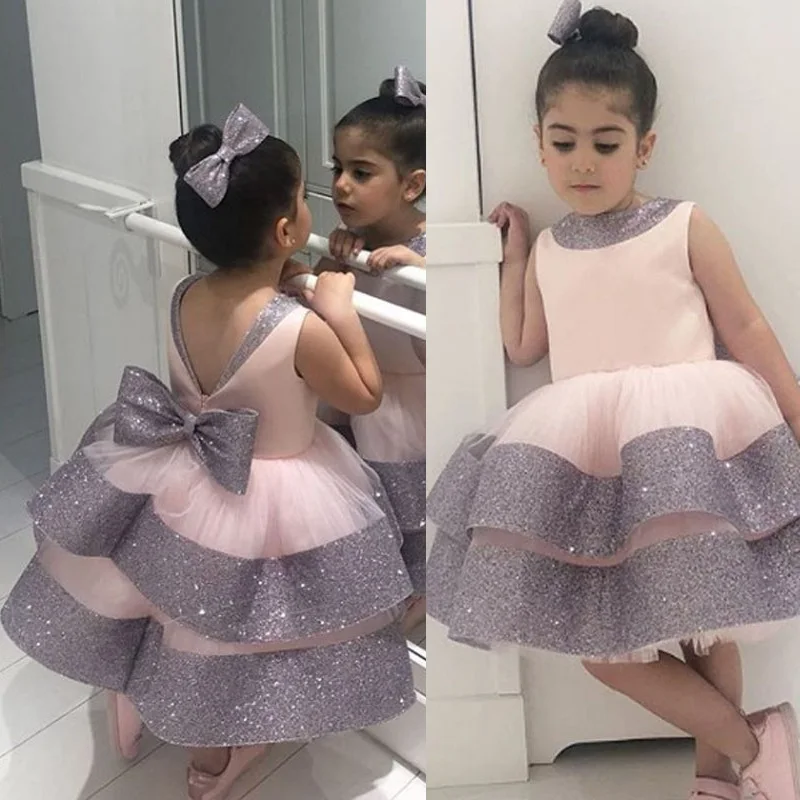 

Infant Party Pageant Christeng Gown Toddler Girl Tutu Sequin Bow Dress Princess Dresses For Baby First 1st Year Birthday Dress