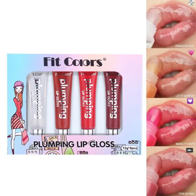 

4pcs/lot Plumping Lip Gloss Shimmer Glossy Lip Color Moisturizing Lip Oil Glasting Water Tint Lips Care Treatments TSLM1