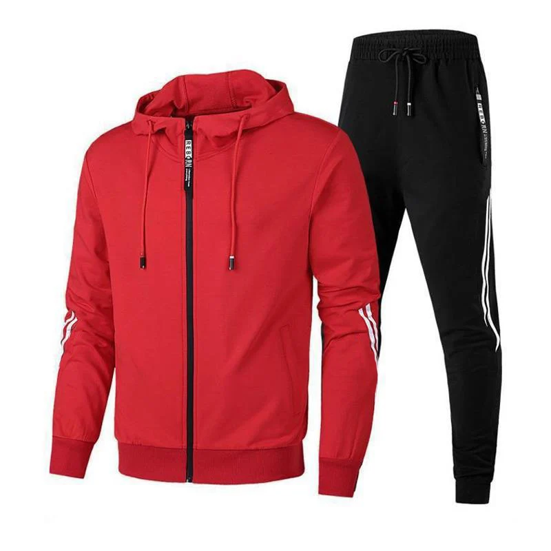 Man Hoodies Sets Two Pieces Sweatshirts + Pants Cardigan Tops Solid Color Autumn Winter Warm Clothes Male Casual Tracksuit Sets