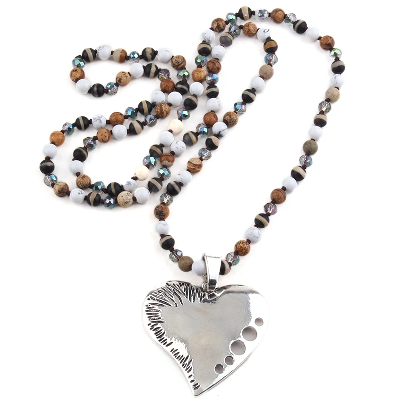 

Модное богемное ювелирное изделие RH, 6 мм, полудрагоценный камень, кулон из сплава с узелком в форме сердца, ожерелье для женщин, подарок