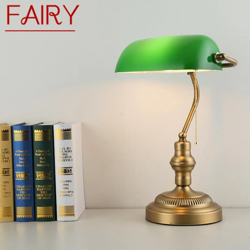 

FAIRY Classical Retro Table Lamp Creative Design Pull Switch LED Glass Desk Light Fashion Decor for Home Study Office Bedroom