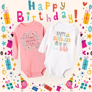 Happy Birthday To The Dad Newborn Baby Long Sleeve Bodysuit Fashion Casual Boys Girls Infant Clothes in Pakistan