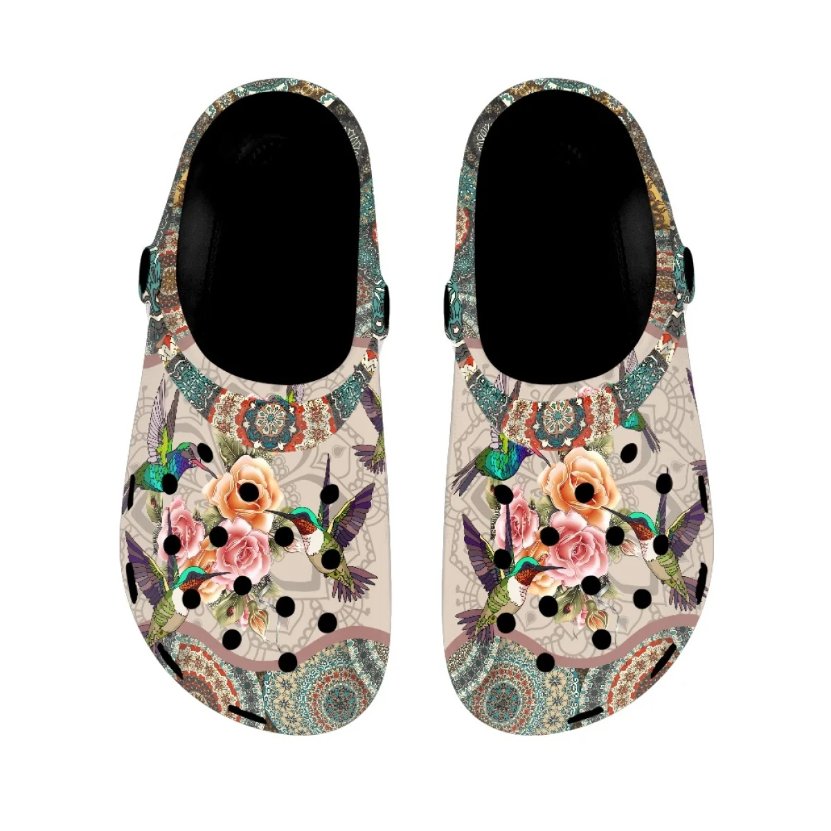 Boho Style Summer Sandals for Women Hummingbird Floral Design Breathable Anti-slip Adults Home Slippers Casual Beach Slides 2023