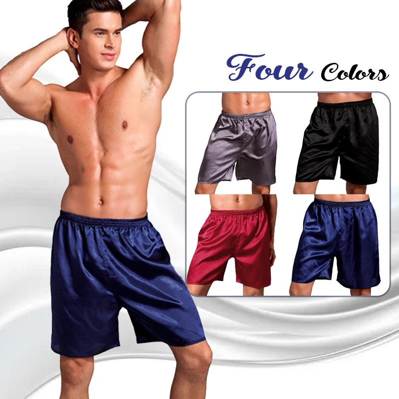 2 Pcs Men Casual Home Nightwear Silk Satin Pajamas Pants Pyjamas Pants Sleep Bottoms Simulated Silk Boxer Shorts Underwear
