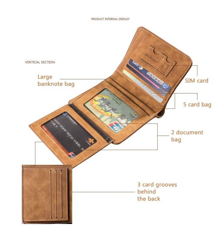 

10 Hengsheng Men's Wallet Multi-card Slot European American Wallet Short Fashion Nubuck Leather Wallet Retro Three-fold