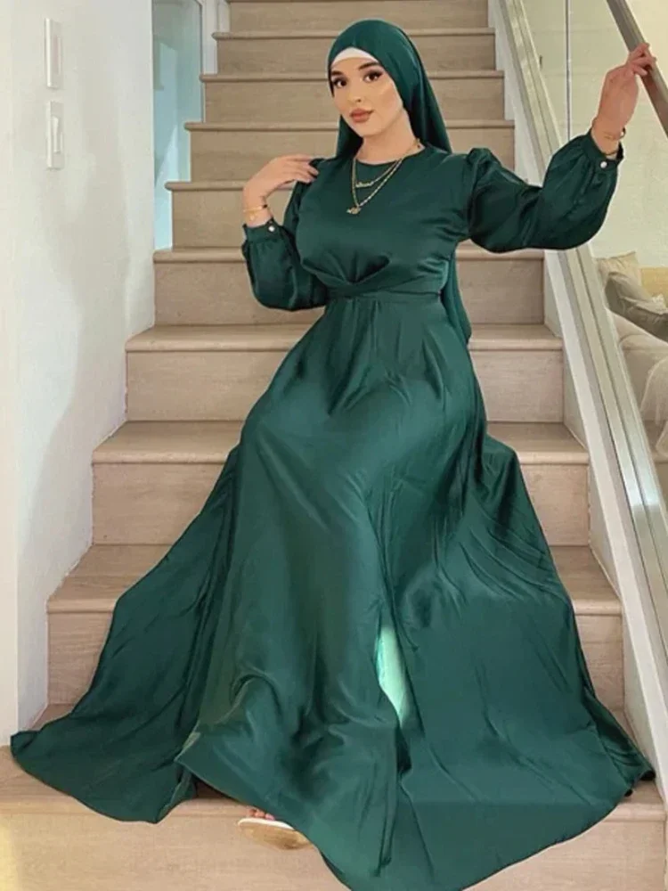 Satin Abaya Muslim Party Wrap Long Dress Abayas for Women Dubai Luxury African Dresses Turkey Islam Clothes Kaftan Hijab Robe