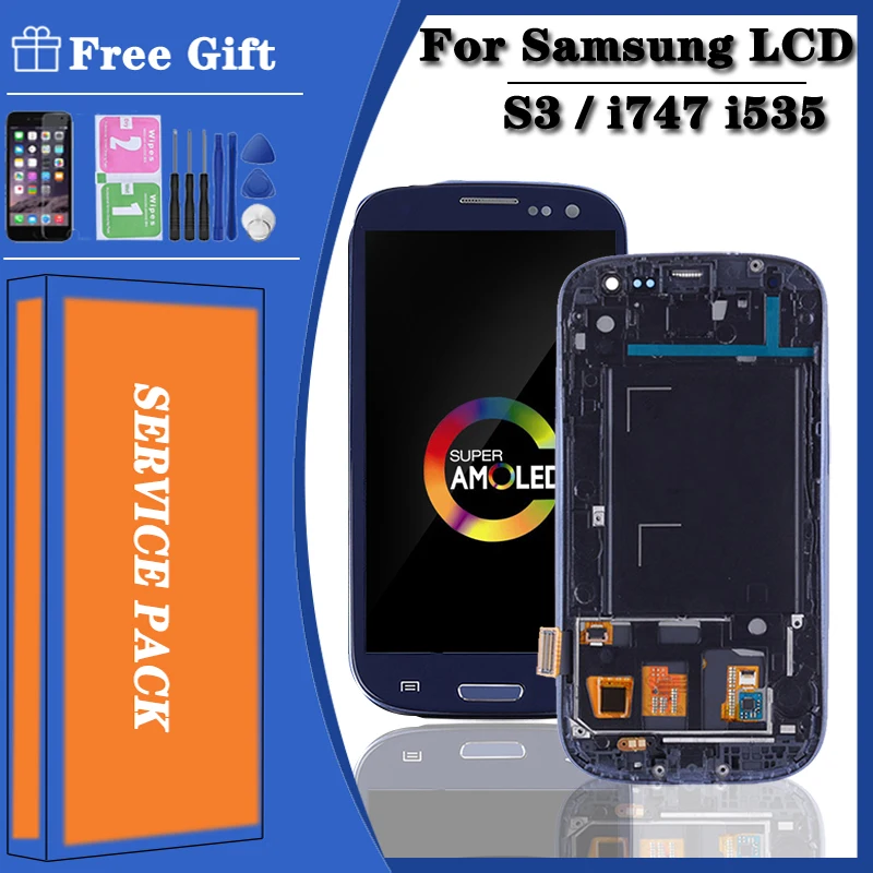 

Super AMOLED For SAMSUNG Galaxy S3 LCD Display Touch Screen with Frame i9300 i9305 For SAMSUNG S3 LCD Display i747 i535 T999 LCD
