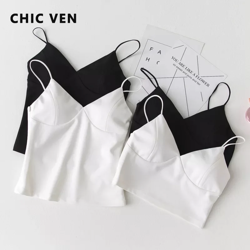

CHIC VEN Women Suspender Vest V-neck Solid Women's Backless Bottomed Tanks Camis 2022 White Black