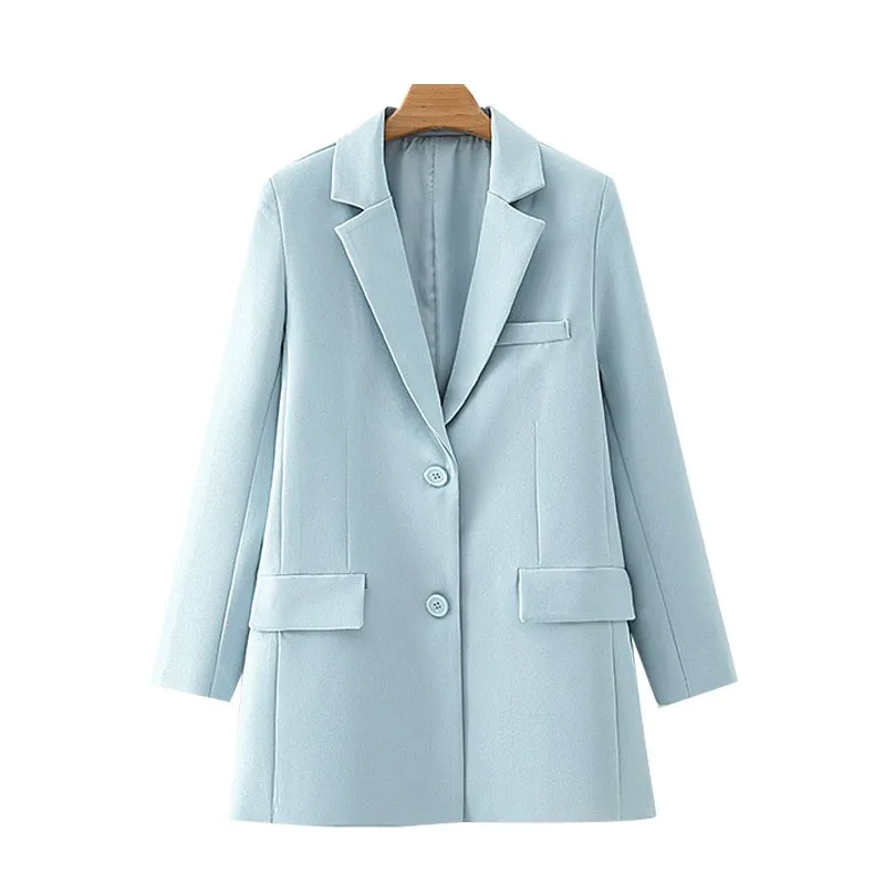 

Huaxiafan Women's Office Wear Fashion Single Breasted Long Sleeve Coat Pockets Vintage Blazer Female Outerwear Chic Tops