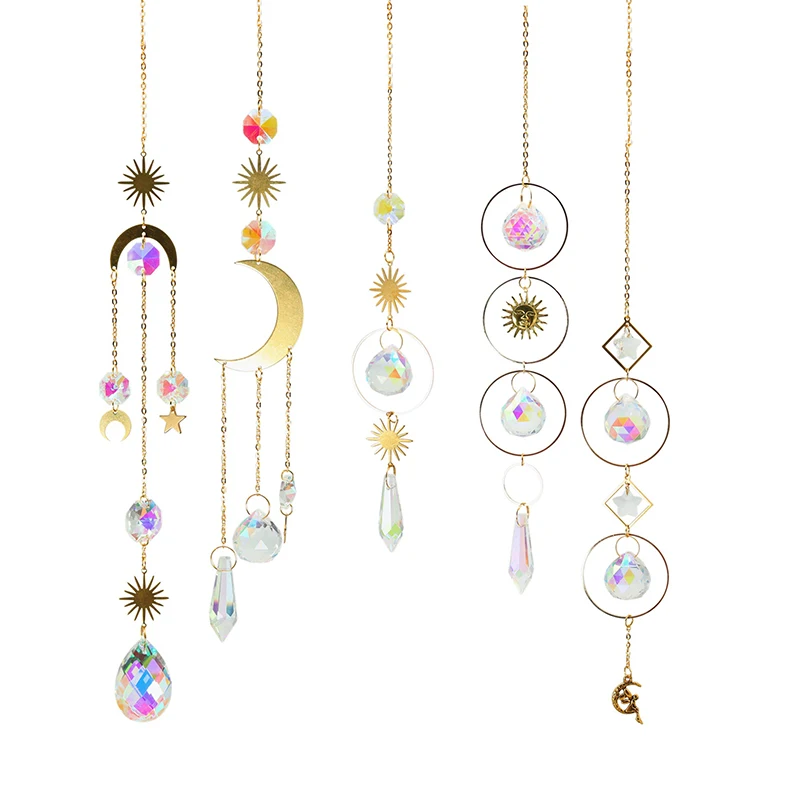 

Crystal Pendant Hanging Curtain Windchimes Sun Light Catcher Star Moon Pendant Rainbow Wind Chime Home Decor