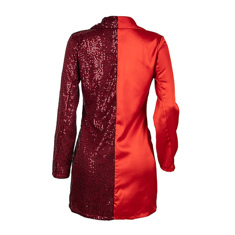 2021 Spring Autumn New Fashion Blazer Office Work Wear Red Sexy Sequined Patchwork Blazers Single Button Long Sleeve Suits Women