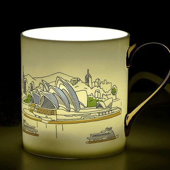 Ceramic Couple Mugs Creative City Design European-style  Afternoon Tea cup High-quality Bone china Golden handle Coffee Mug