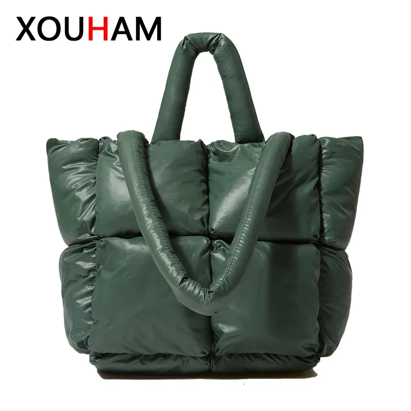 

XOUHAM Tote Bag for Women European American Styles 7 Colors Autumn Winter Down Shoulder Bags Ladies Quilting Handbag Square
