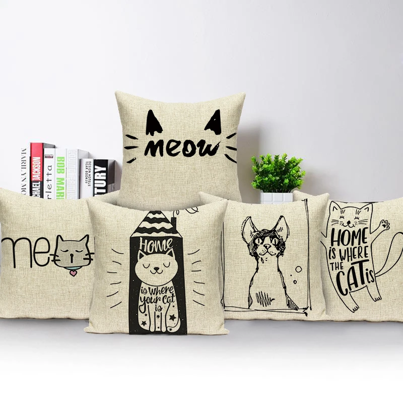

Наволочка с мультяшным изображением черного и белого кота для дома, гостиницы, спальни, наволочка, милая декоративная наволочка для дома