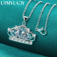 urmylady 925 sterling silver crown aaa zircon pendant 16 30 inch necklace snake chain for women wedding engagement jewelry