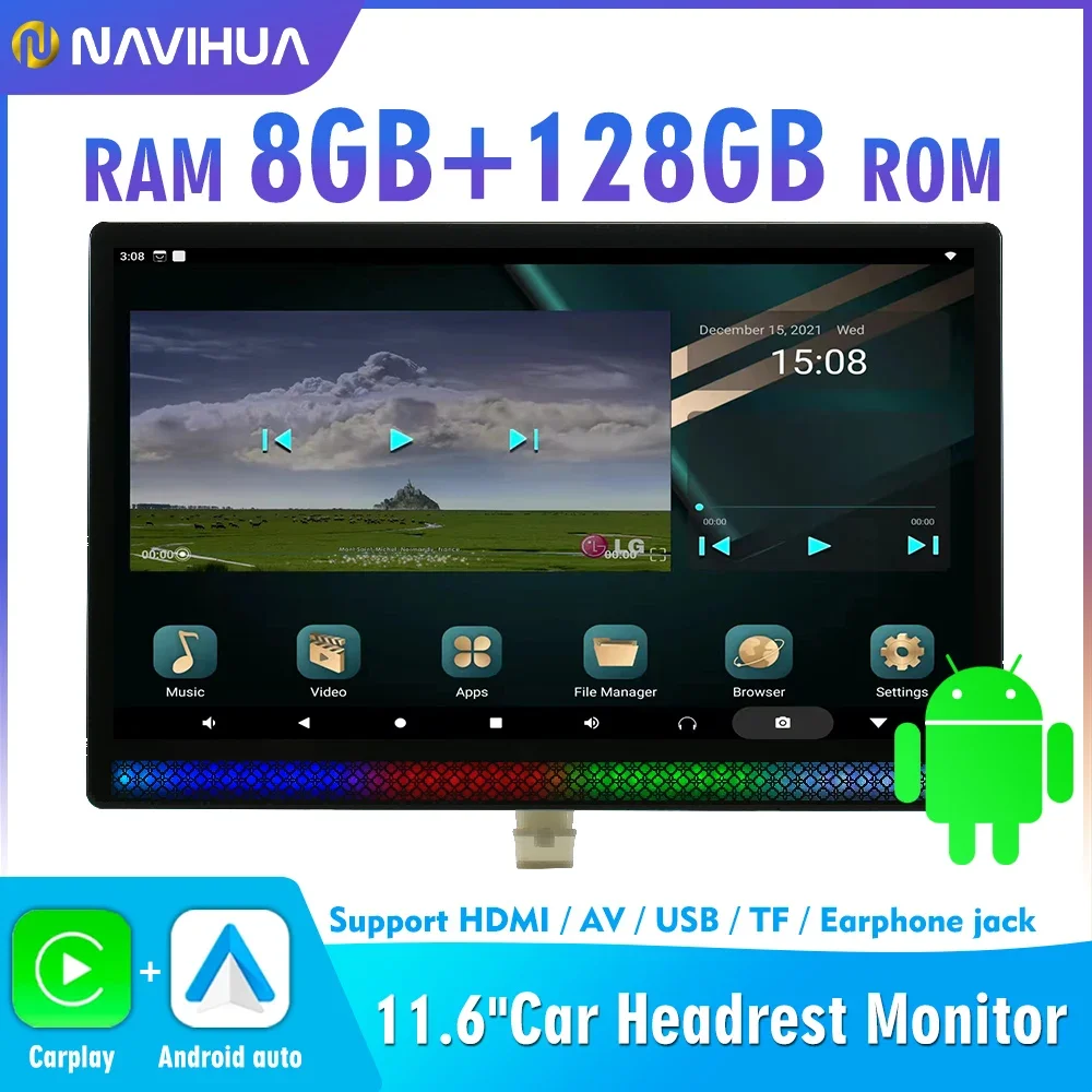 Монитор Navihua для подголовника автомобиля сенсорный экран IPS Android 11