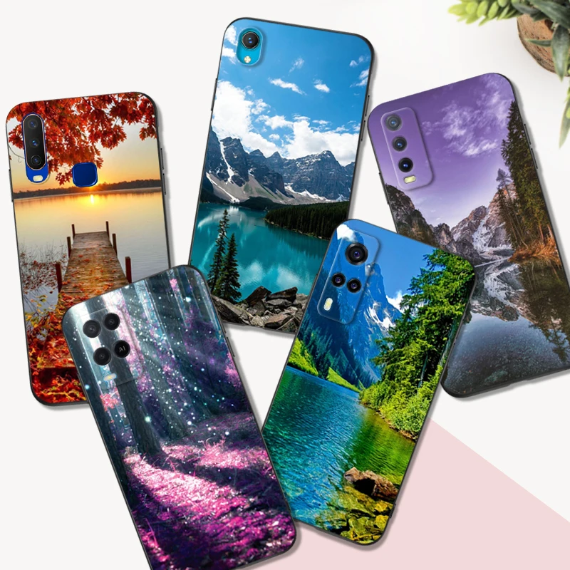 Черный чехол ТПУ для VIVO Y20 Y11S Y20I Y20S Y20A Y20G Y20T Y20SG Y21T Y21A Y21E Y21S Y21 2021 горный природный